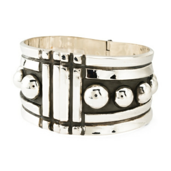 Seed & Sage Handmade Genuine Sterling Silver Chunky Beaded Hinge Bracelet - Picture 1 of 14